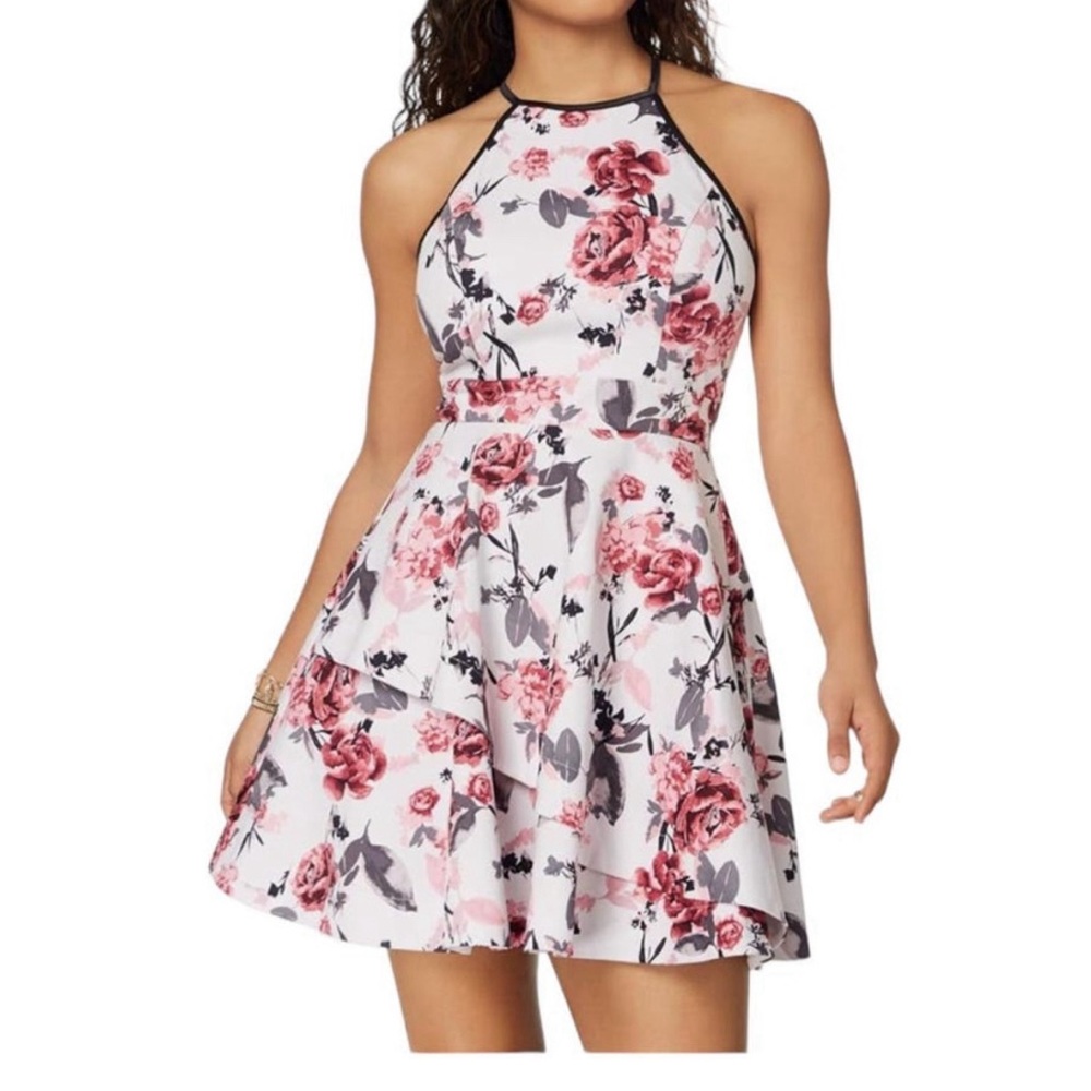 Speechless floral dress. White. Pink. Sleeveless. Cross back size 1
